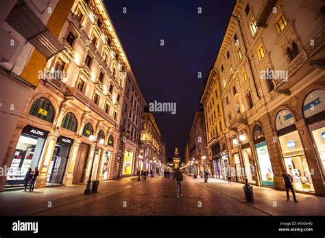 Milan, Italy - May 2nd, 2019 - Night photo of Milan city streets. Toned ...