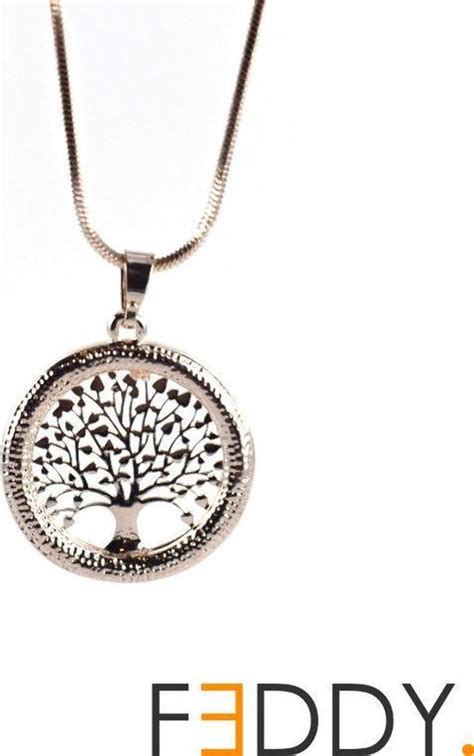 Ketting Tree Of Life Hanger Met Cz Rand Gold Plated Rose Kleur Bol