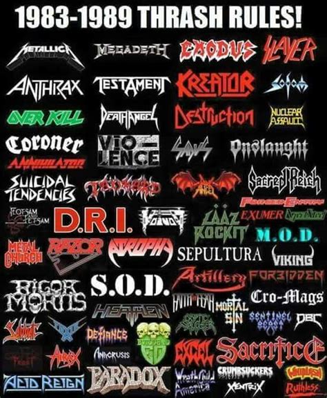 Thrash 83 To 89 Metal Music Bands Metal Band Logos Heavy Metal Bands