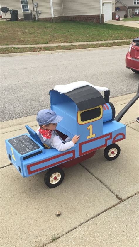 Thomas the Train Costume & Conductor made from cardboard and a wagon ...