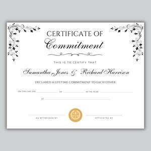 Marriage Certificate, Certificate of Commitment, Commitment Ceremony ...