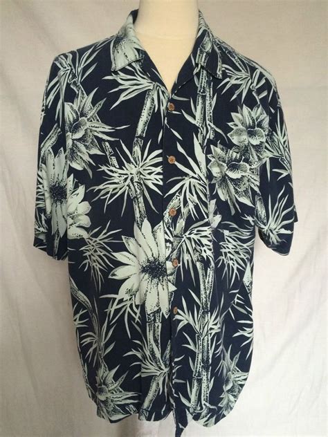 Tommy Bahama Hawaiian Floral Pattern Sz XL Mens Silk Shirt Blue Coconut