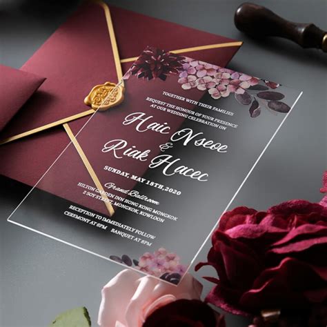 Burgundy Rustic Floral Acrylic Wedding Invitation Ws241 Wedding