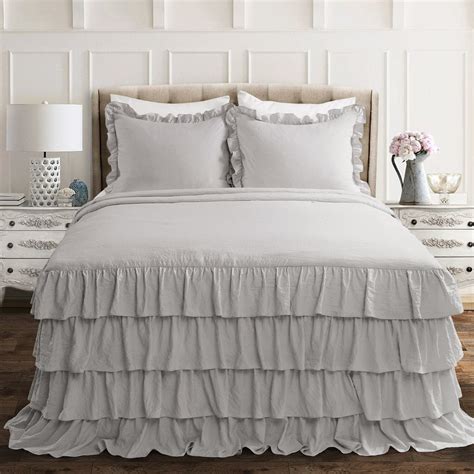 Lush Decor Allison Ruffle Skirt Bedspread Queen Light Gray 3 Pc Set