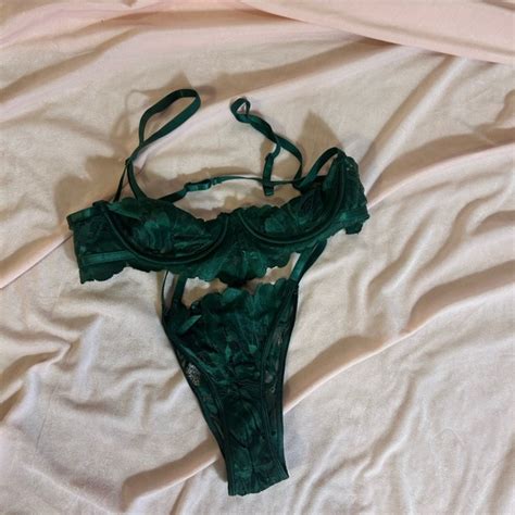 Intimates Sleepwear Sexy Emerald Green Lingerie Lace Panty Set