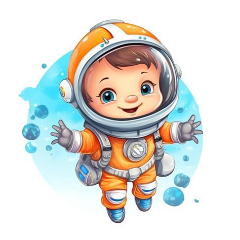 Astronauta De Desenho Animado Em Um Traje Espacial Laranja Foto Premium