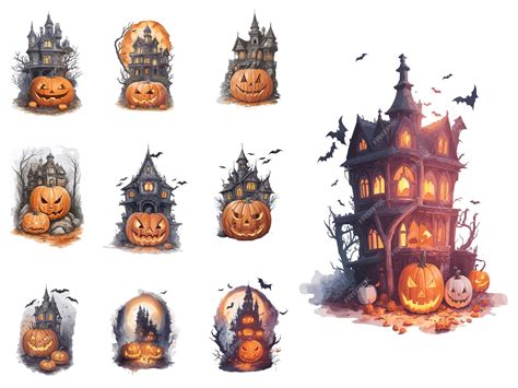 Premium Vector Haunted House With Pumpkin Halloween Clip Art Bundle