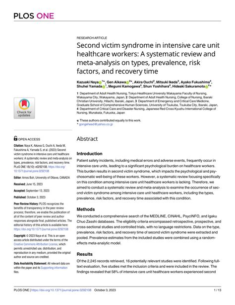 Pdf Second Victim Syndrome In Intensive Care Unit Healthcare Workers