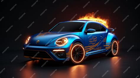 Premium Ai Image A Blue Volkswagen Beetle Car With Flames On The Front