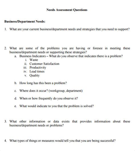 Free 7 Sample Needs Assessment Templates In Pdf Ms Word