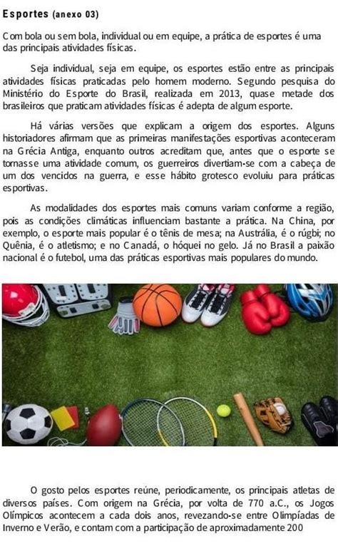 Texto Sobre O Esporte - de acordo com o texto, explique o surgimento dos esportes - brainly.com.br