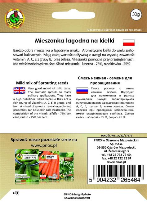 Nasiona na Kiełki Mieszanka Łagodna 30g Salnas Hurtownia nasion