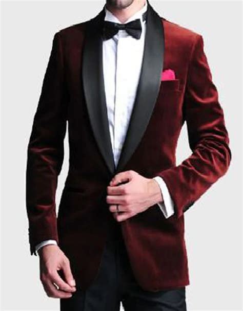 Buy 2017 Burgundy Velvet Slim Fit Groom Tuxedos