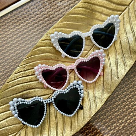 Bride Pearl Sunglasses Pearl Heart Sunglasses Heart Shaped Glasses Bachelorette Party Bride