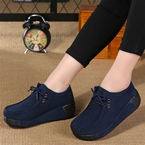 Women Genuine Cow Leather Vulcanize Shoes Platform Suede Female Casual