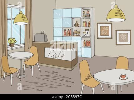 Cafe Interior Graphic Color Sketch Illustration Vector Stock Vector