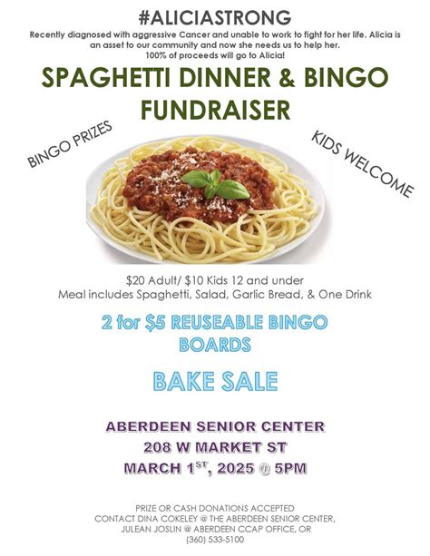 Spaghetti Dinner & Bingo Fundraiser, 208 W Market St, Aberdeen, WA