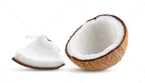 Coconut Pieces Isolated On A White Background Full Depth Of Field