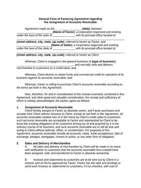 Factoring Agreement Doc Template PdfFiller