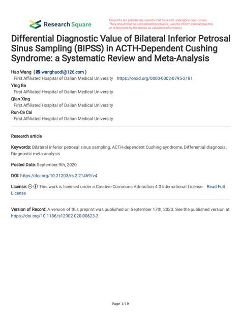 Pdf Differential Diagnostic Value Of Bilateral Inferior Petrosal