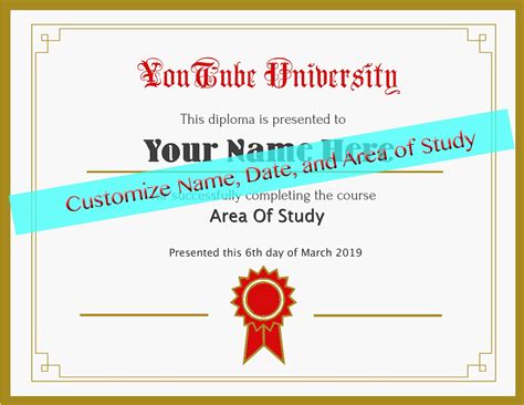 Digital Download Custom Youtube University Diploma Funny Fake