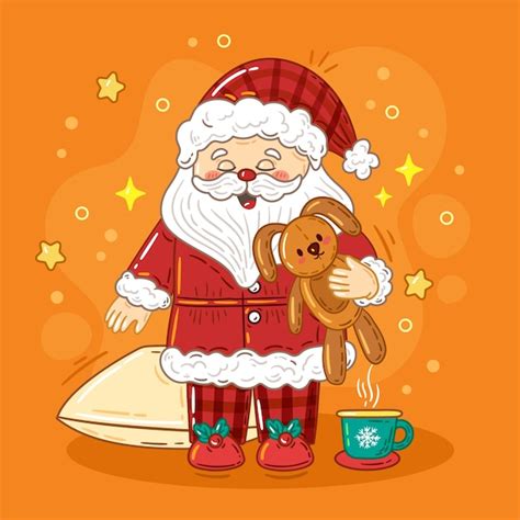 Ilustração desenhada à mão dos desenhos animados de papai noel para a