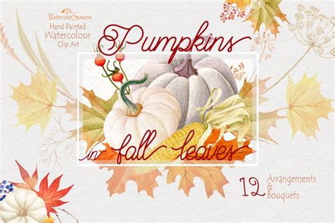 Pumpkins In Fall Leaves Floral Cliparts Printable PNG