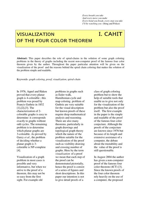 (PDF) VISUALIZATION OF THE FOUR COLOR THEOREM