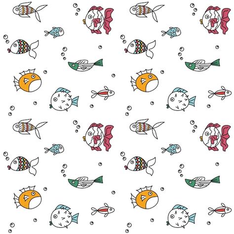 Premium Vector Cute Fish In Doodle Colorful Style Seamless Pattern