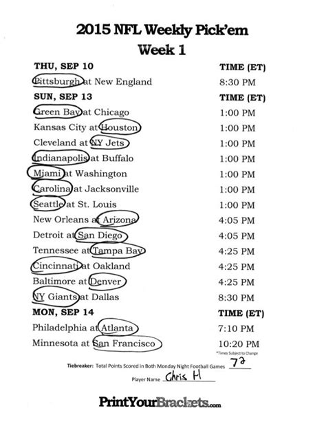 Nfl Picks Week 1