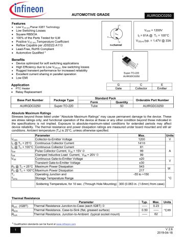 Infineon Auirgdc Igbt Discrete Data Sheet Manualzz