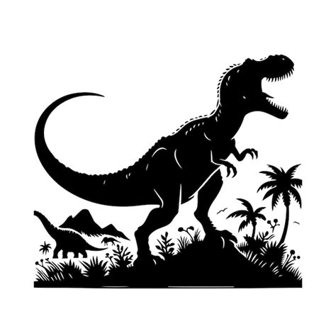 Dinosaur Silhouette Vector Hand Drawn Trex Silhouette Dino Black And