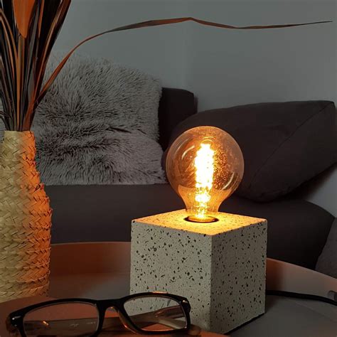 Table Lamp Concrete Design Cube Whitebasalt Etsy