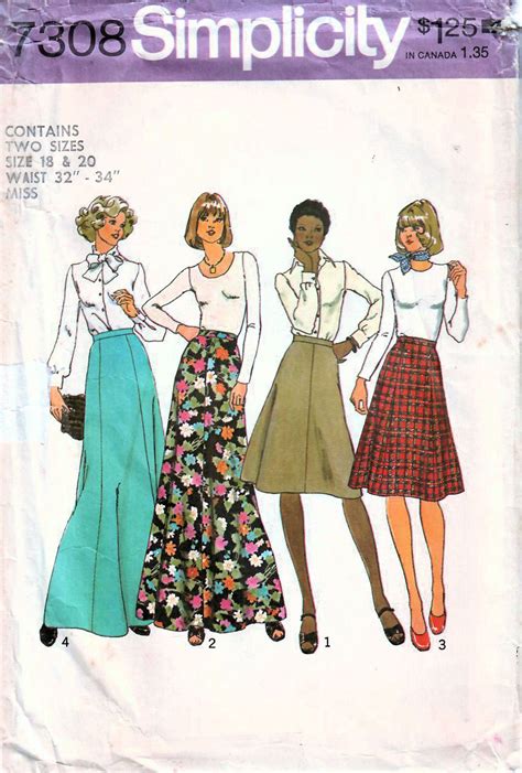 1970s Simplicity 7308 Uncut Vintage Sewing Pattern Misses Flared Skirt Evening Skirt Size 14