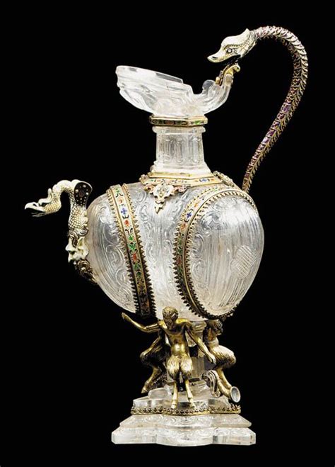 A Viennese Silver Gilt Enamel And Rock Crystal Ewer Circa 1875