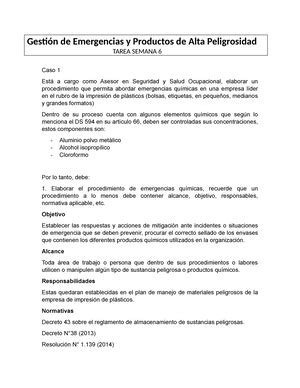 Tarea Semana Prevenci N Gesti N De Emergencias Y Productos De Alta