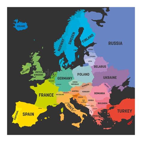 Map Of Europe In Colors Of Rainbow Spectrum With European Countries