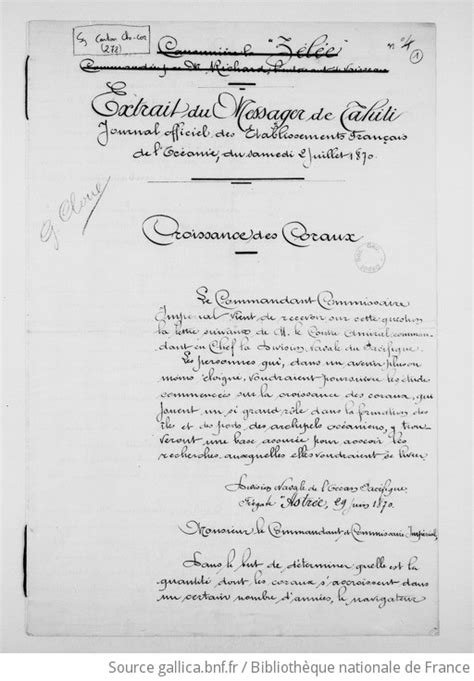 Georges Charles Cloué Copie d un extrait du Messager de Tahiti du