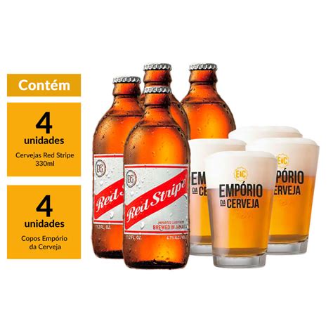 Kit 4 Cervejas Red Stripe 4 Copos Empório Da Cerveja Empório Da Cerveja