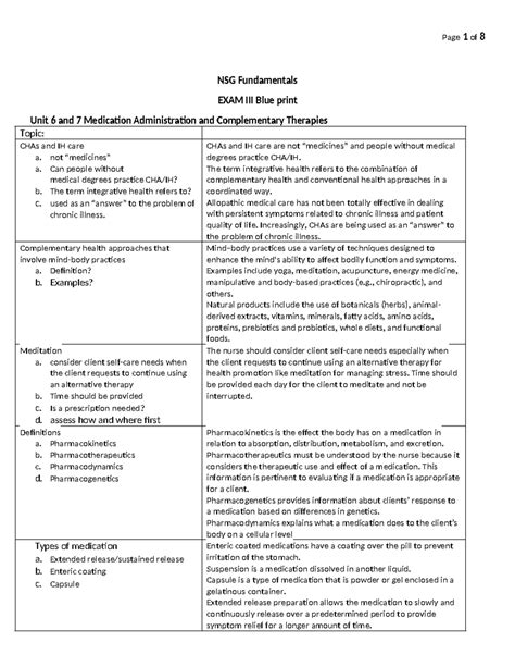 NSG122 EXAM 3 Study Guide NSG Fundamentals EXAM III Blue Print Unit 6