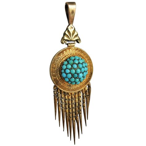 Beryl Lane Antique Victorian 18ct Gold Turquoise Tassel Pendant