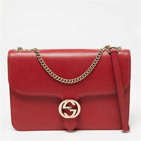 Gucci Red Leather Dollar Interlocking G Chain Crossbody Bag Gucci The Luxury Closet