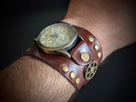 Einzigartige Echtes Leder Uhr Manschette Armband Steampunk Etsy