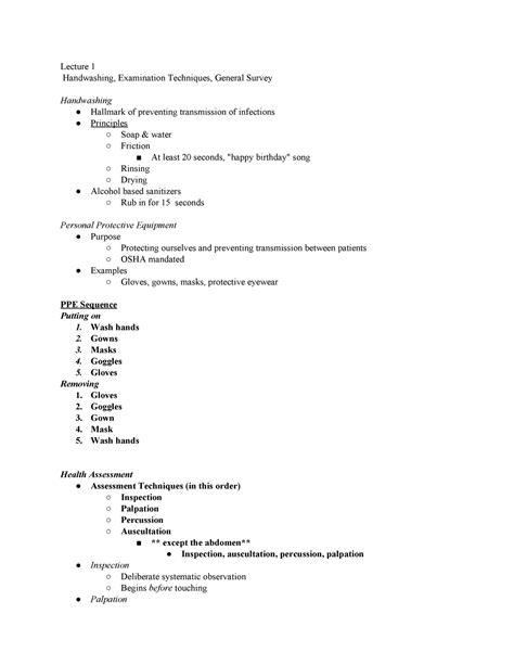 NRSG 2220 Exam 1 Full Notes Lecture 1 Handwashing Examination