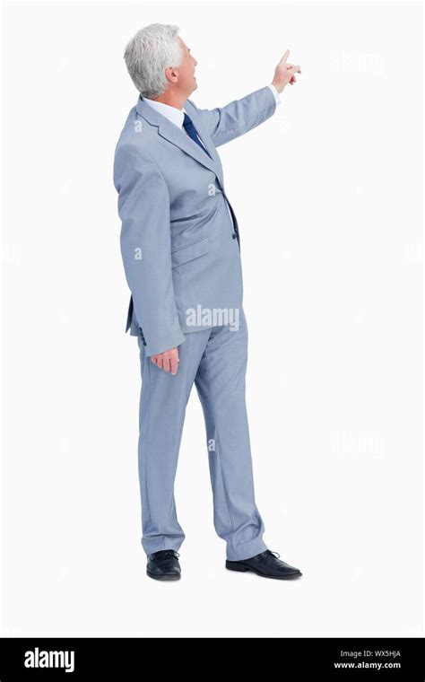 businessman pointing    white background stock photo