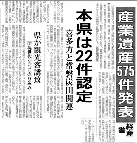 11月30日 2007（平成19）年11月30日 産業遺産575件発表 本県は22件認定 「福島県 今日は何の日」 福島民報