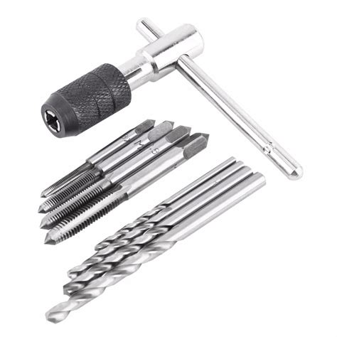 9PCS/Set Screw Taps & T shaped Wrench & Twist Drill Bits Threading Tapping Hand Tool Kit Tapping ...