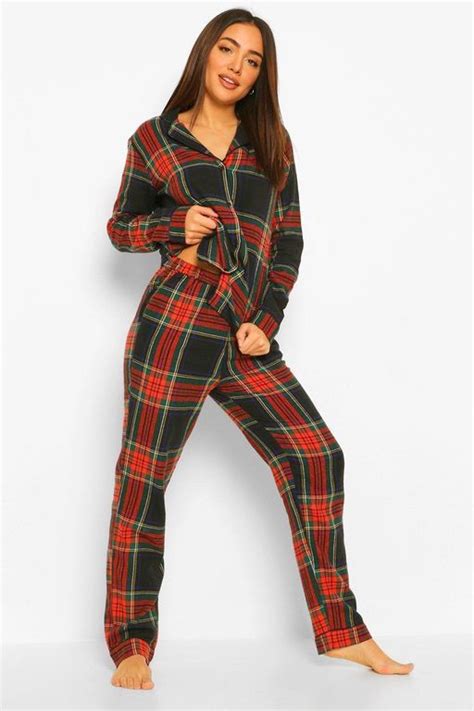 Women's Boohoo Flannel Flannel Print Christmas Pajamas Pants Set - Red ...