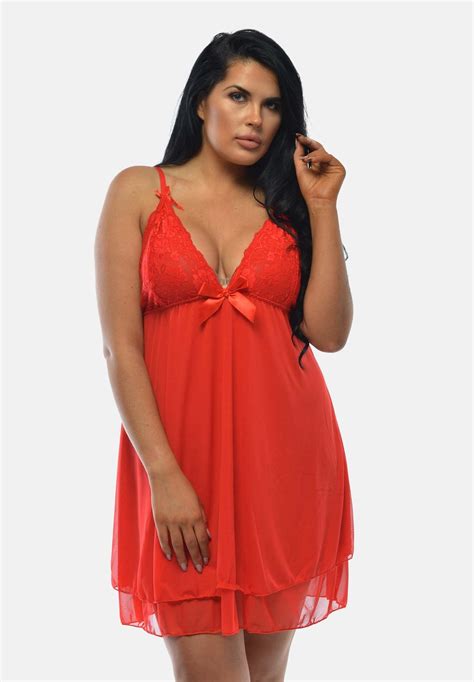 Amor Plus Size Double Layer Red Lace Chemise Lace Nightwear Sexy Fits Feminine Style