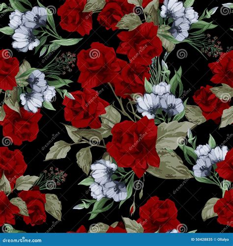 Vector Seamless Floral Pattern With Red Roses Stock Vector